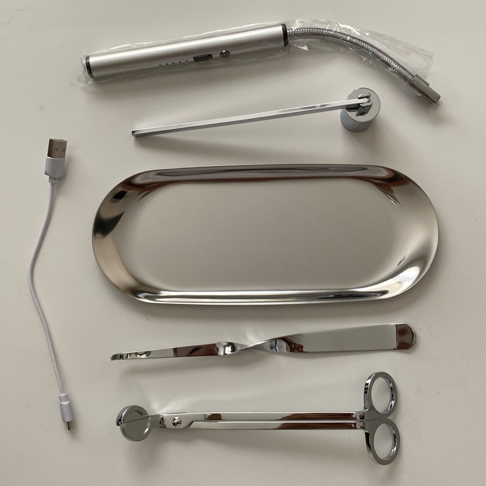 Candle Care Kit Silver Chrome Metal 5- in 1